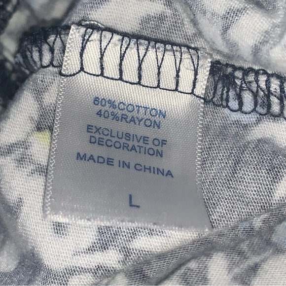 Women’s L NAUTICA Navy Blue Floral Cotton Rayon Knit Pull On Wide Leg Crop Pants - Picture 8 of 10